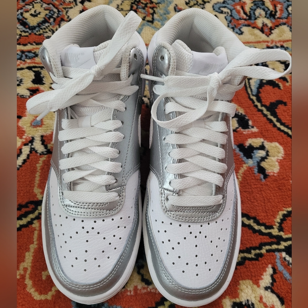 Nike Court Vision Silver And White High-Top Sneakers New Without Tags - Picture 3 of 6